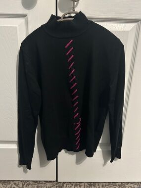 Mock Neck Sweater with Pink Stitch Detail